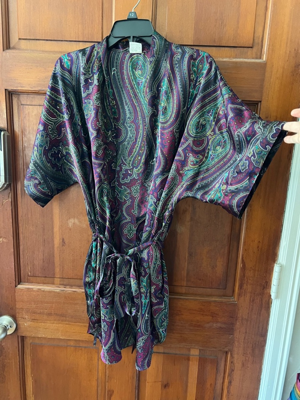 Vintage Paisley Kimono Robe Boho 70s Style Jewel Tone Wrap Top Medium